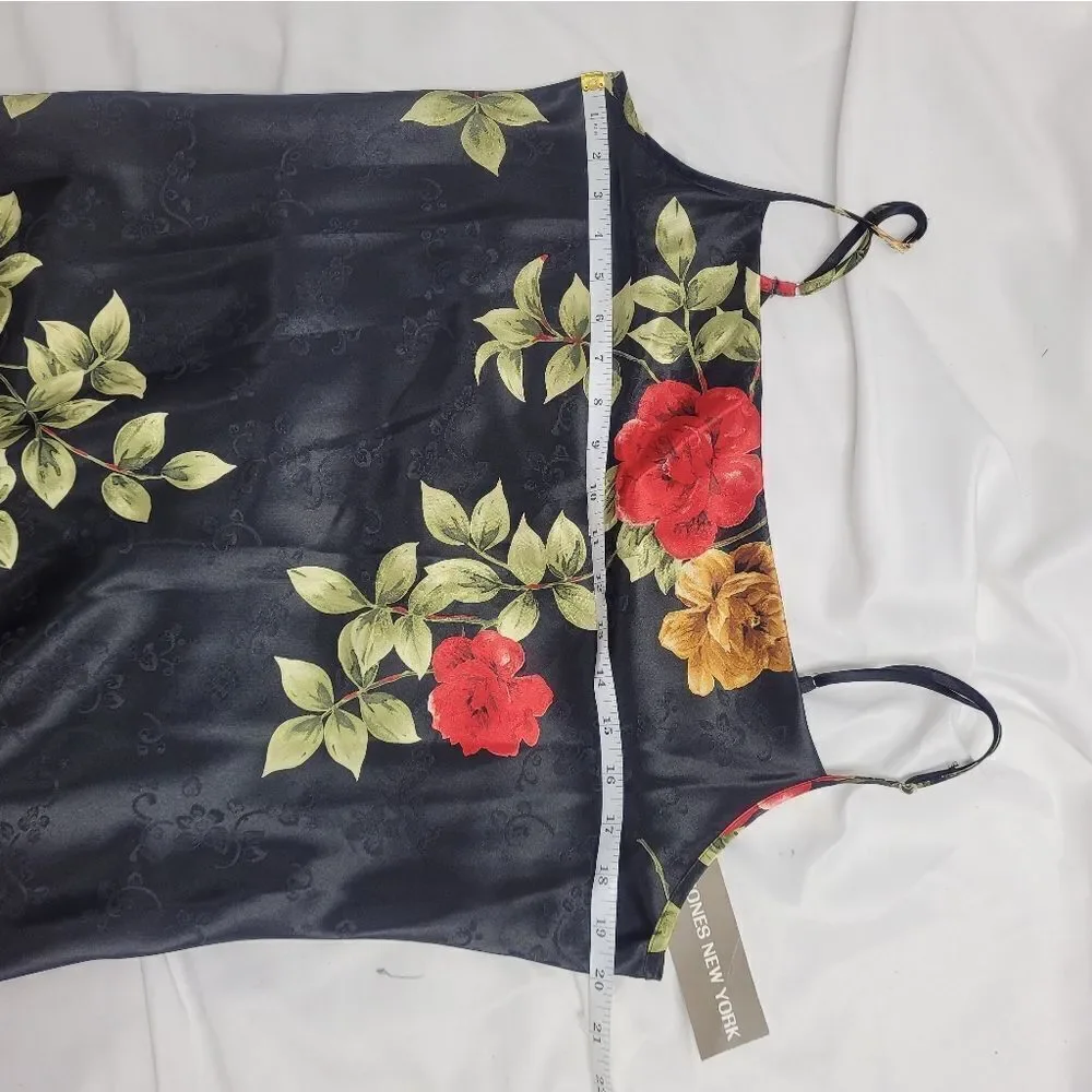 NEW VINTAGE 90s deadstock black dark floral‎ nightgown and robe M - Picture 7 of 11